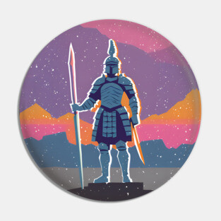 Retro Knight in Armor - Bold Risograph Fantasy Art Pin