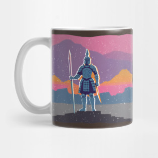 Retro Knight in Armor - Bold Risograph Fantasy Art Mug