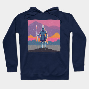 Retro Knight in Armor - Bold Risograph Fantasy Art Hoodie