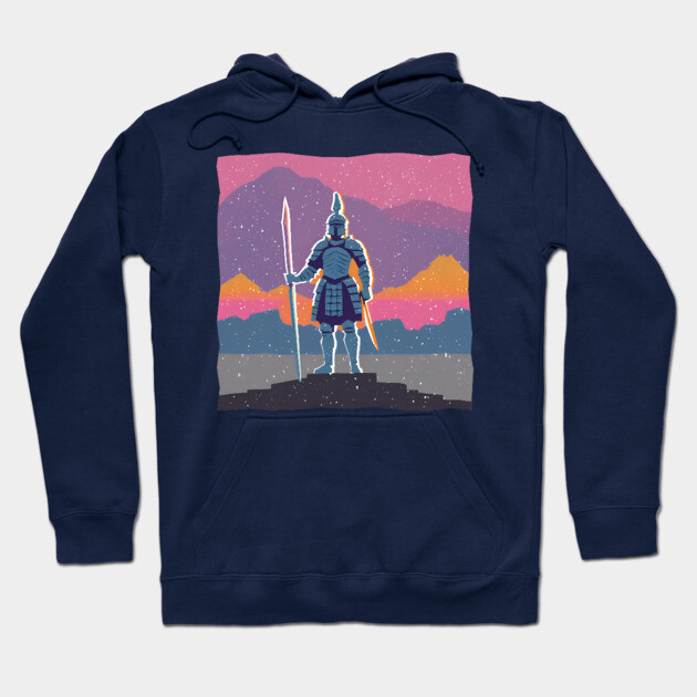Retro Knight in Armor - Bold Risograph Fantasy Art Hoodie by TuncGK