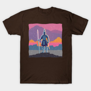 Retro Knight in Armor - Bold Risograph Fantasy Art T-Shirt