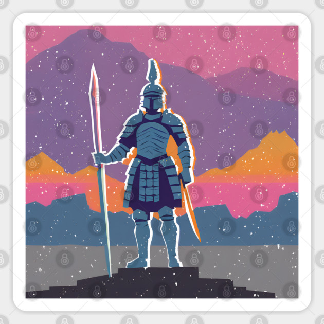 Retro Knight in Armor - Bold Risograph Fantasy Art Sticker by TuncGK