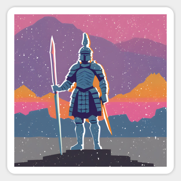 Retro Knight in Armor - Bold Risograph Fantasy Art Magnet by TuncGK