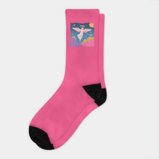 Angelic Figure - Vibrant Risograph Spiritual Art Socks