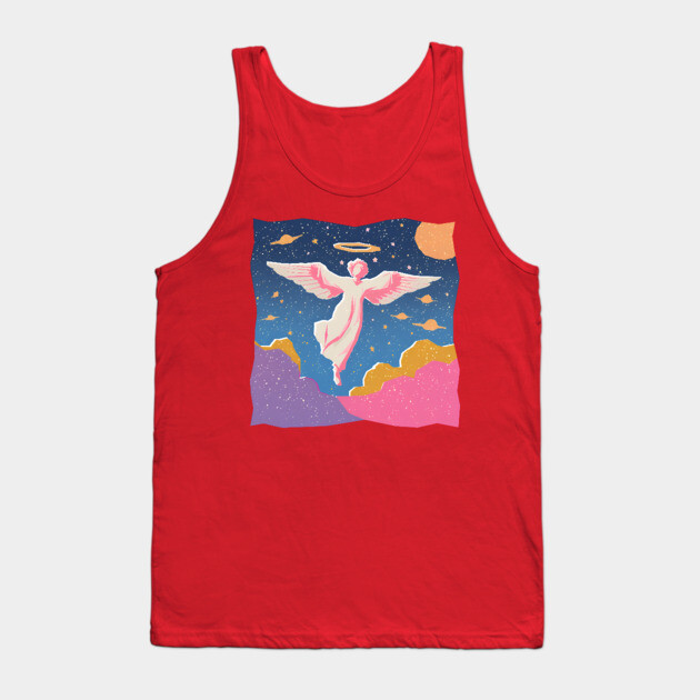 Angelic Figure - Vibrant Risograph Spiritual Art Tank Top by TuncGK