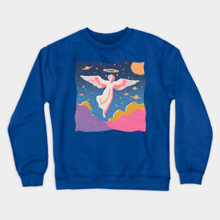 Angelic Figure - Vibrant Risograph Spiritual Art Crewneck Sweatshirt
