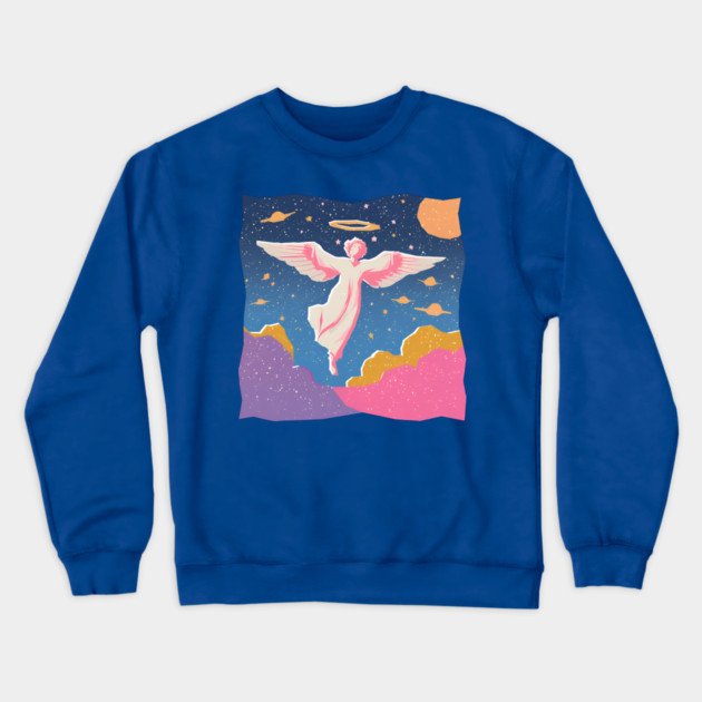Angelic Figure - Vibrant Risograph Spiritual Art Crewneck Sweatshirt by TuncGK