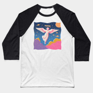 Angelic Figure - Vibrant Risograph Spiritual Art Baseball T-Shirt