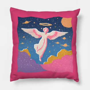 Angelic Figure - Vibrant Risograph Spiritual Art Pillow