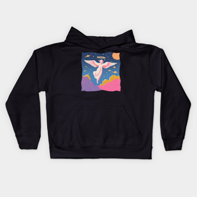 Angelic Figure - Vibrant Risograph Spiritual Art Kids Hoodie by TuncGK