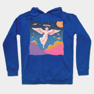 Angelic Figure - Vibrant Risograph Spiritual Art Hoodie