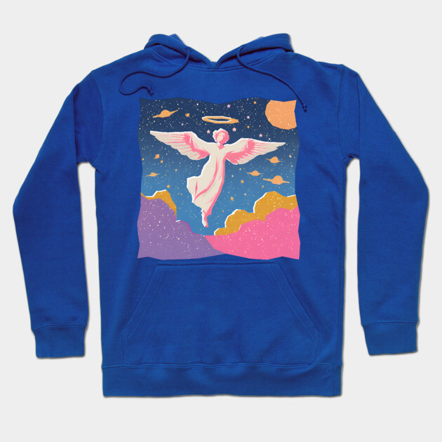 Angelic Figure - Vibrant Risograph Spiritual Art Hoodie by TuncGK