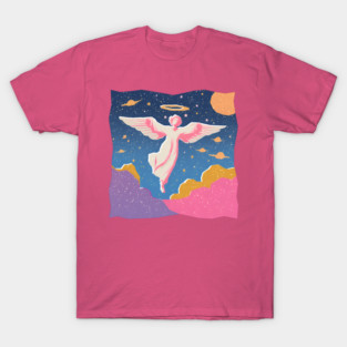 Angelic Figure - Vibrant Risograph Spiritual Art T-Shirt