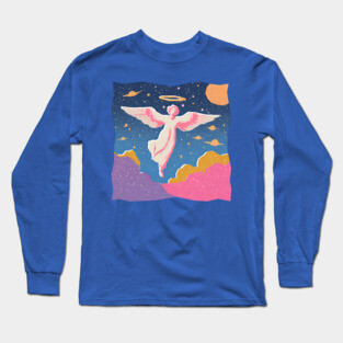 Angelic Figure - Vibrant Risograph Spiritual Art Long Sleeve T-Shirt