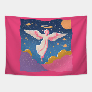 Angelic Figure - Vibrant Risograph Spiritual Art Tapestry