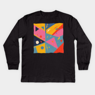 Bold Abstract Shapes - Colorful Geometric Risograph Kids Long Sleeve T-Shirt