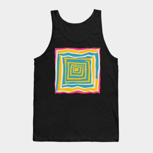 Endless Maze Labyrinth Design - Vibrant Geometric Risograph Tank Top by TuncGK