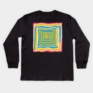 Endless Maze Labyrinth Design - Vibrant Geometric Risograph Kids Long Sleeve T-Shirt