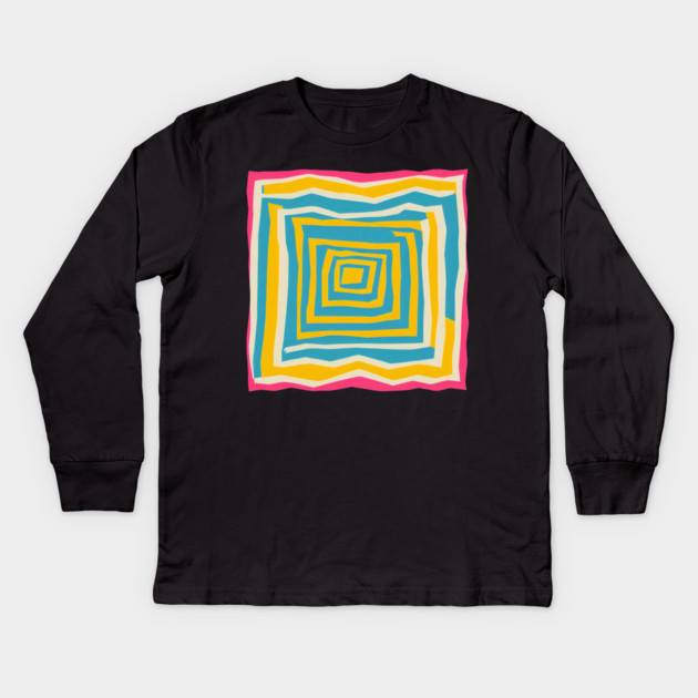 Endless Maze Labyrinth Design - Vibrant Geometric Risograph Kids Long Sleeve T-Shirt by TuncGK