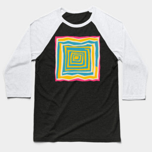 Endless Maze Labyrinth Design - Vibrant Geometric Risograph Baseball T-Shirt