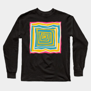 Endless Maze Labyrinth Design - Vibrant Geometric Risograph Long Sleeve T-Shirt