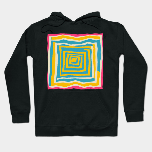 Endless Maze Labyrinth Design - Vibrant Geometric Risograph Hoodie by TuncGK
