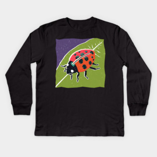 Colorful Ladybug - Vibrant Nature Risograph Art Kids Long Sleeve T-Shirt