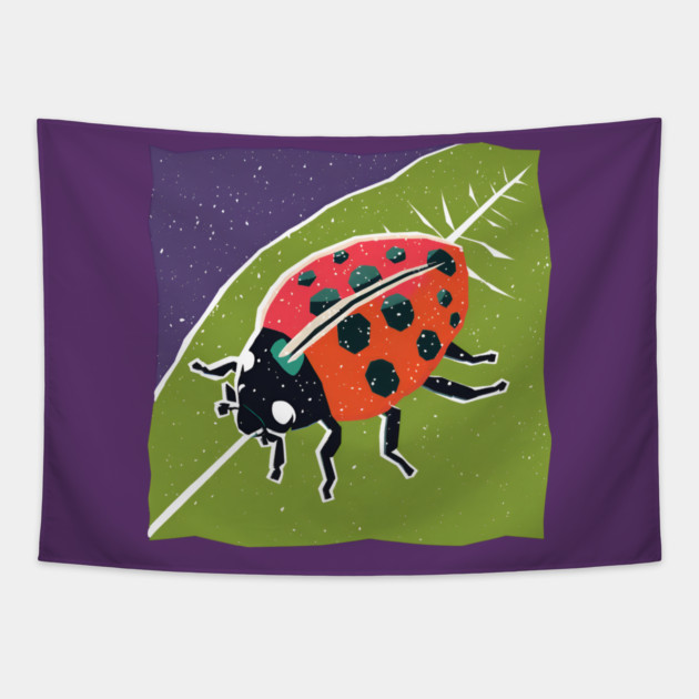 Colorful Ladybug - Vibrant Nature Risograph Art Tapestry by TuncGK