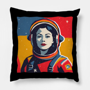 Female Astronaut Illustration - Vibrant Space Art Pillow