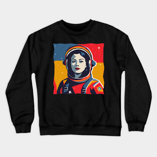 Female Astronaut Illustration - Vibrant Space Art Crewneck Sweatshirt