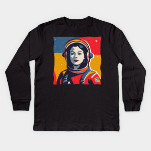 Female Astronaut Illustration - Vibrant Space Art Kids Long Sleeve T-Shirt