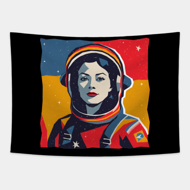 Female Astronaut Illustration - Vibrant Space Art Tapestry by TuncGK