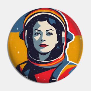 Female Astronaut Illustration - Vibrant Space Art Pin