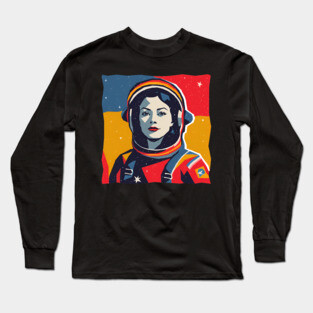 Female Astronaut Illustration - Vibrant Space Art Long Sleeve T-Shirt