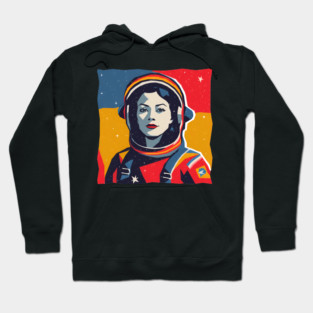 Female Astronaut Illustration - Vibrant Space Art Hoodie