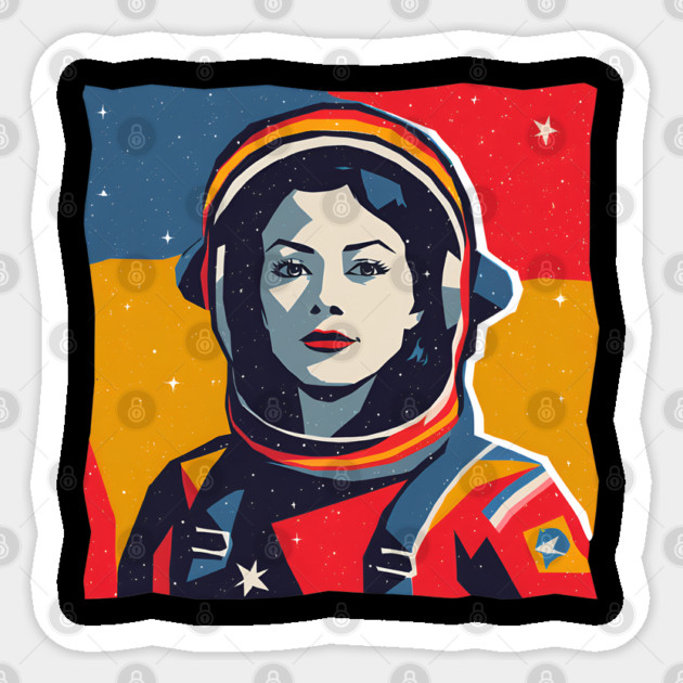 Female Astronaut Illustration - Vibrant Space Art Sticker by TuncGK