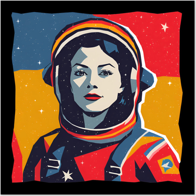 Female Astronaut Illustration - Vibrant Space Art Wall Art by TuncGK