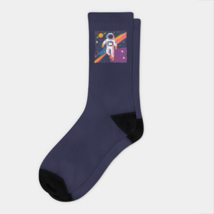 Bold Astronaut Illustration - Vibrant Space Art Socks