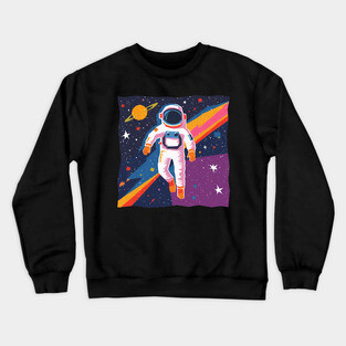 Bold Astronaut Illustration - Vibrant Space Art Crewneck Sweatshirt