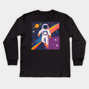 Bold Astronaut Illustration - Vibrant Space Art Kids Long Sleeve T-Shirt