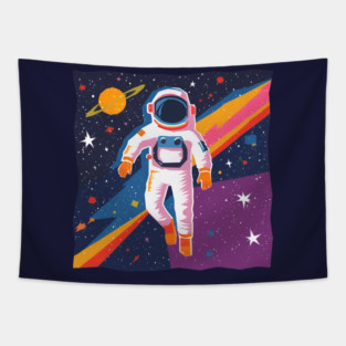 Bold Astronaut Illustration - Vibrant Space Art Tapestry