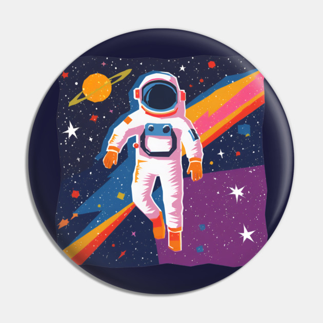 Bold Astronaut Illustration - Vibrant Space Art Pin by TuncGK