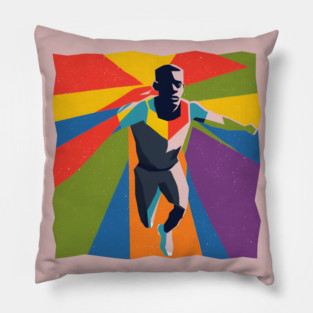 Vibrant Athlete in Motion - Bold Risograph Print Pillow