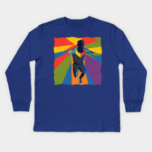 Vibrant Athlete in Motion - Bold Risograph Print Kids Long Sleeve T-Shirt
