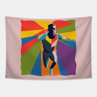 Vibrant Athlete in Motion - Bold Risograph Print Tapestry