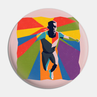 Vibrant Athlete in Motion - Bold Risograph Print Pin
