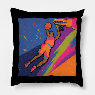 Slam Dunk Action - Bold Risograph Basketball Art Pillow