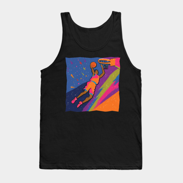 Slam Dunk Action - Bold Risograph Basketball Art Tank Top by TuncGK