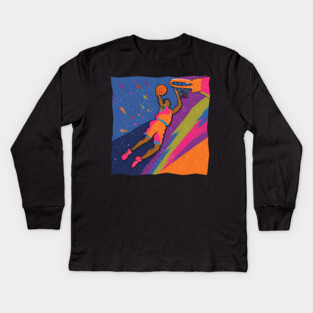 Slam Dunk Action - Bold Risograph Basketball Art Kids Long Sleeve T-Shirt