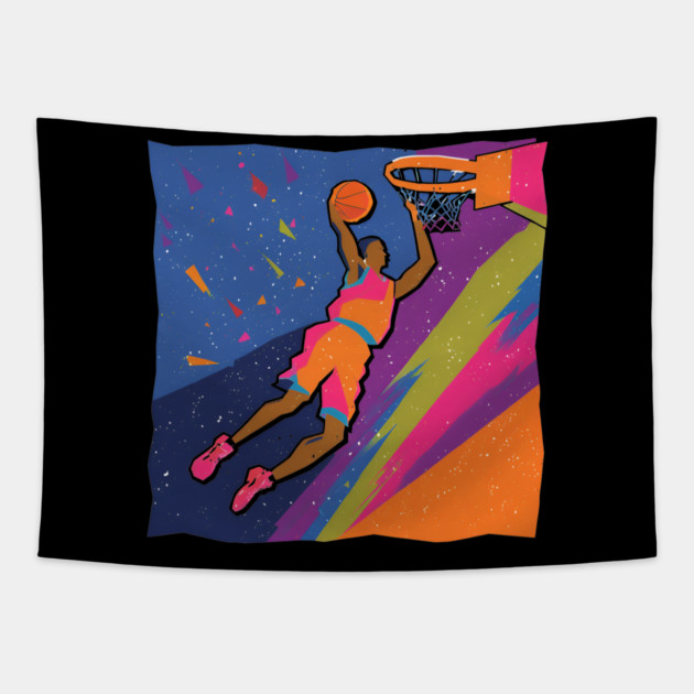 Slam Dunk Action - Bold Risograph Basketball Art Tapestry by TuncGK